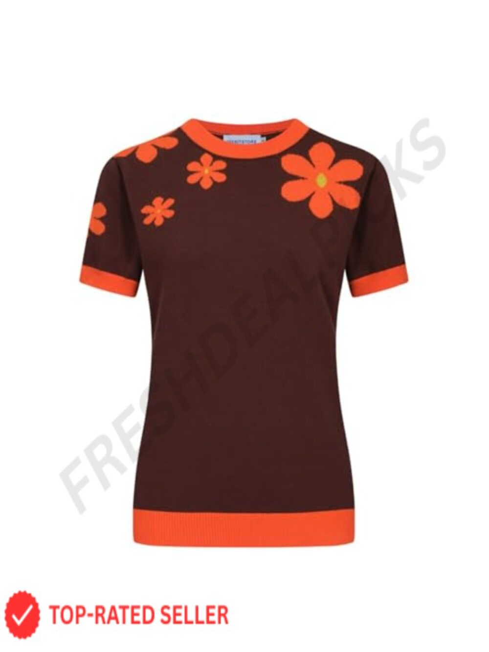 OXKnit Women's Short Sleeve Cotton Knit Floral Mod T-Shirt Retro Tee